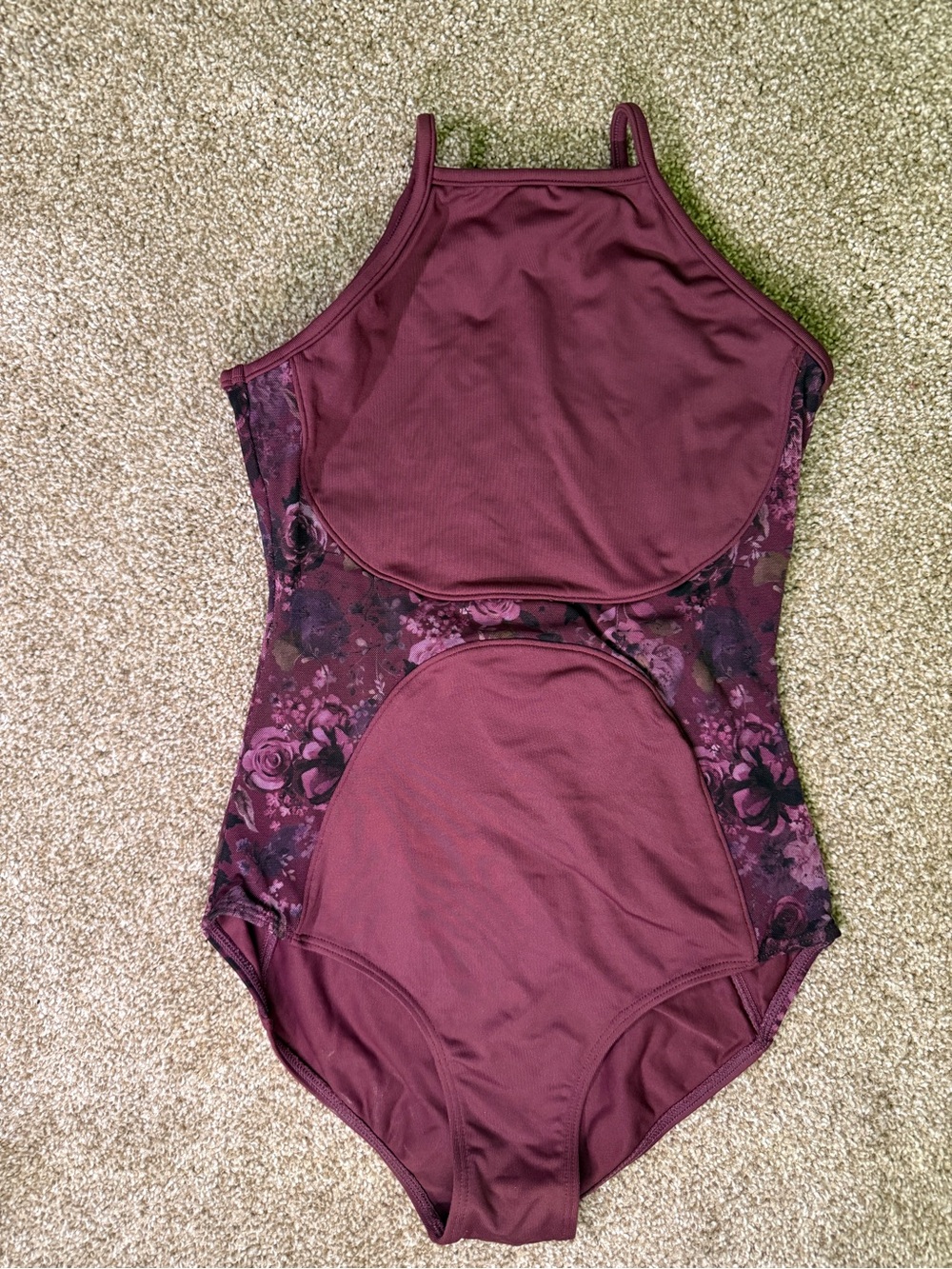 Bloch size 12 Burgundy Floral Panel Leotard